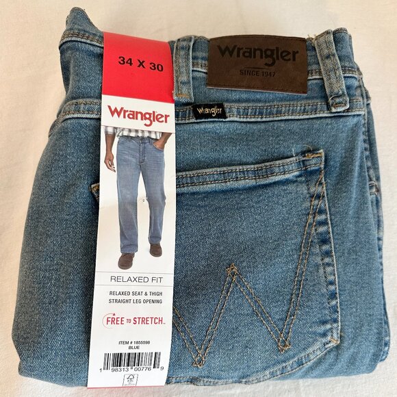 Wrangler Men's Jeans Size 34X30 Blue Free To Stretch Relax Fit Casual Denim NEW - Picture 1 of 16